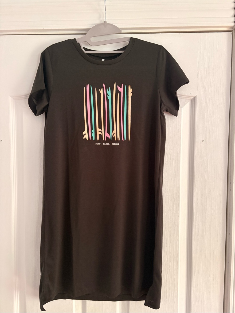 Teens Nightgown in Charcoal Gray with Pink, Yellow, Green, Aqua Stripes